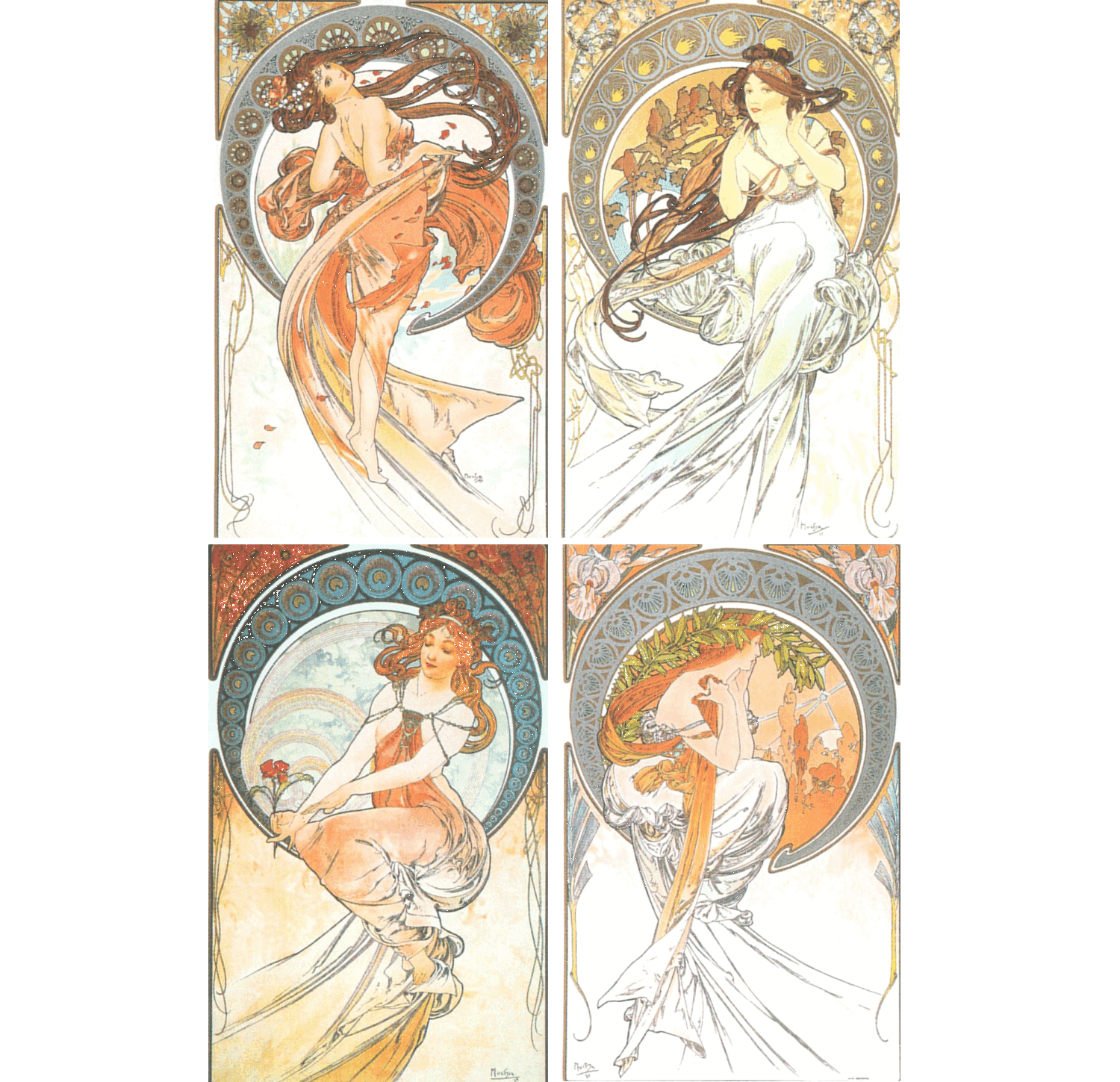 アルフォンス・ミュシャの絵画作品　タイトルは、芸術シリーズ　ペインティング・ポエム・ダンス・ミュージック